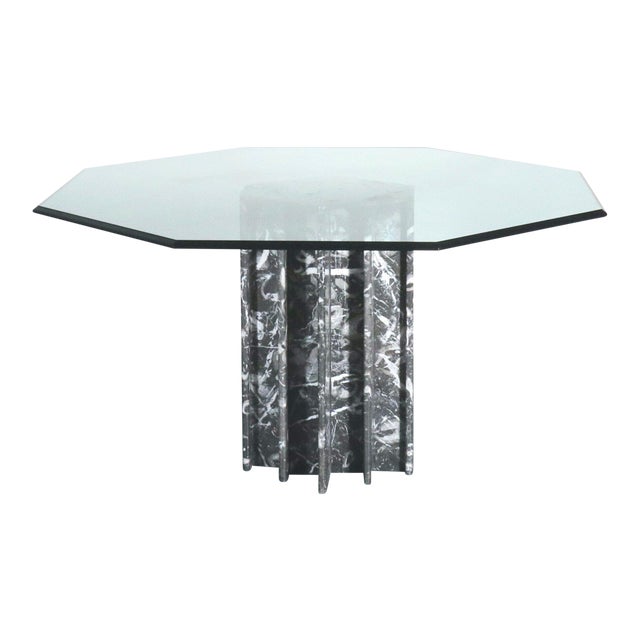 1980s Sculptural Black Graffiti Marble & Octagonal Glass Dining Table For Sale