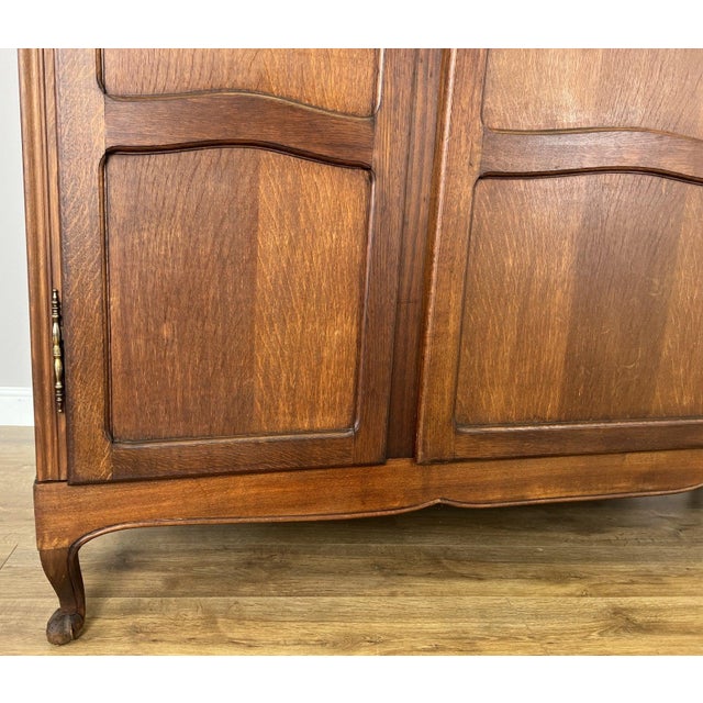 Vintage French Louis XVI Style Carved Oak 3-Door Armoire For Sale - Image 6 of 11