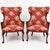 Antique French Carved Mahogany Wing Chairs in Schumacher Fabric, Pair For Sale - Image 4 of 4