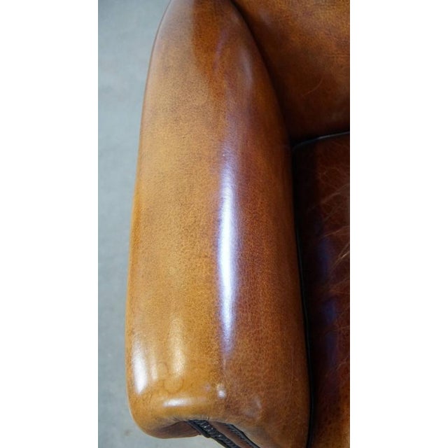 Textile Sheep Leather Armchair with Decorative Nails and Black Piping For Sale - Image 7 of 13