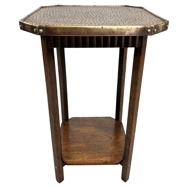 Jugendstil Side Table with Hammered Brass Top, 1920s For Sale - Image 11 of 11