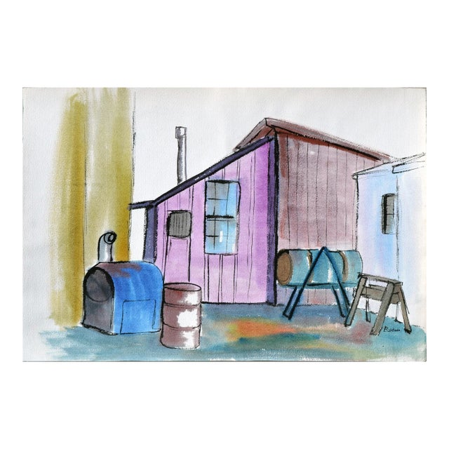 Vintage Watercolor Landscape -- the Workshop by Diane Baldwin For Sale