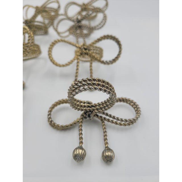 Late 20th Century Late 20th Century Hollywood Regency Gold-Tone Metal Rope Bow Napkin Rings - Set of 8 For Sale - Image 5 of 12