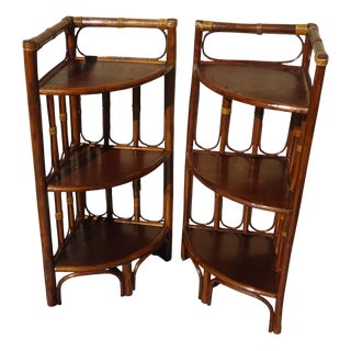 Rattan Corner Shelves, 1980s, Set of 2 For Sale