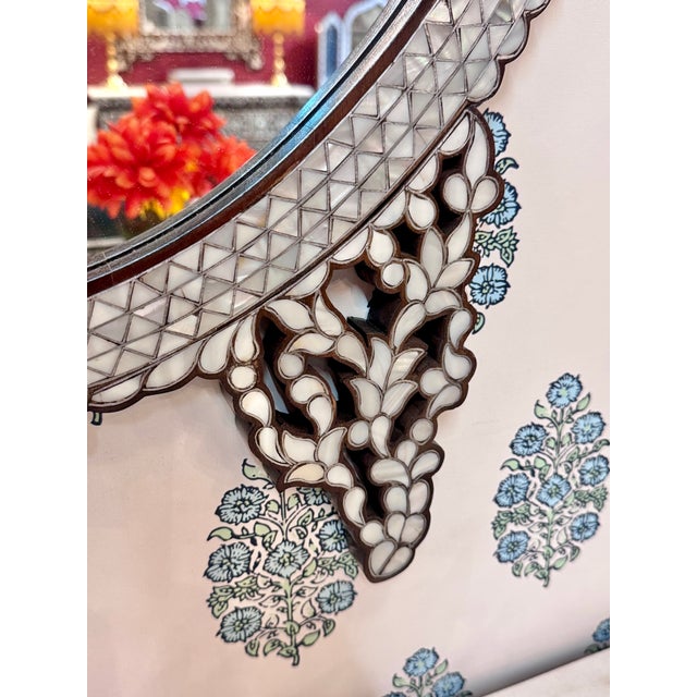 1990s Oval Shaped White Mother of Pearl Inlaid Mirror For Sale In Los Angeles - Image 6 of 8