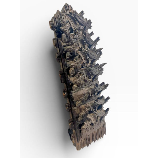 Cabin Antique Black Forest Folk Art Carved Hanging Wall Pocket Mail Sorter For Sale - Image 3 of 12