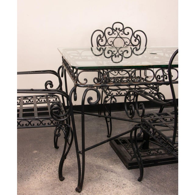 Metal Late 20th Century Wrought Iron Patio Table & 4 Chairs For Sale - Image 7 of 7