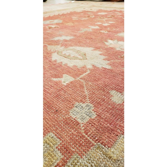 Antique Oushak Carpet, Handmade Turkish Oriental Rug, Beige, Coral, Soft Colors For Sale In New York - Image 6 of 13