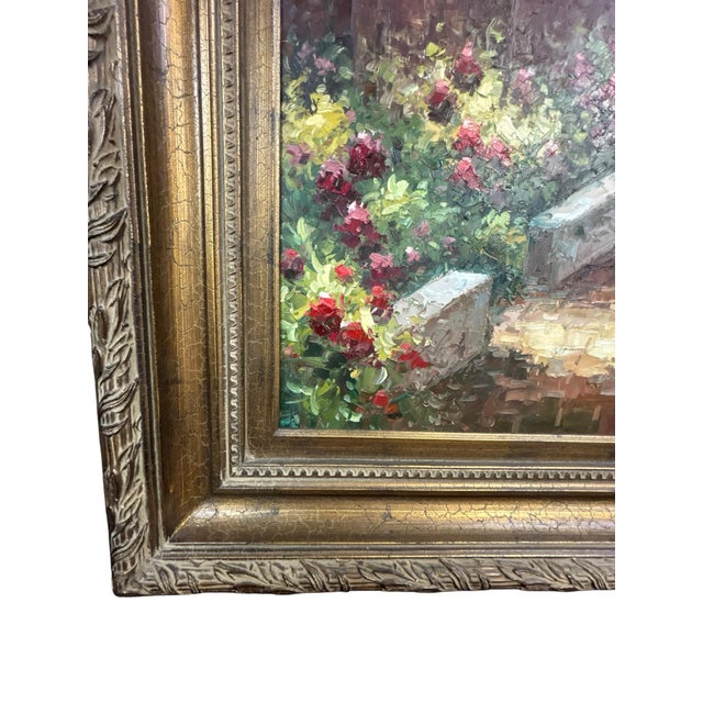Khaki Monumental Tuscan Village Landscape Oil Painting in Carved Gilt Frame 70” X 60” For Sale - Image 8 of 10