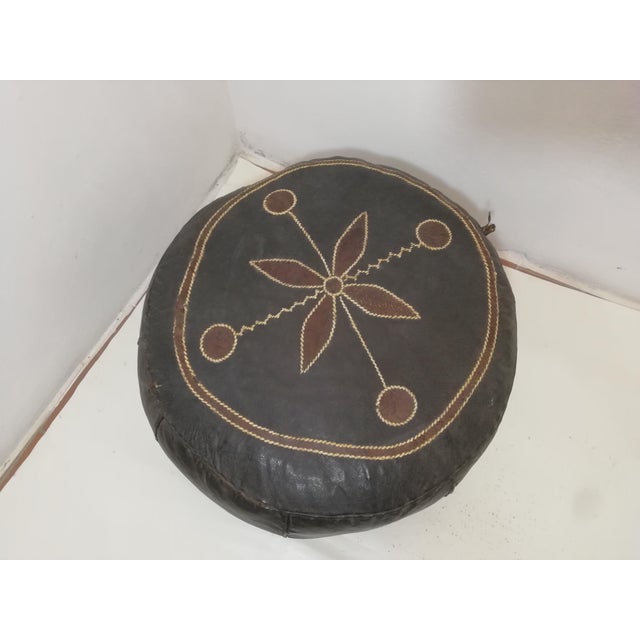 Vintage Berber Leather Ottoman, 1970s For Sale - Image 4 of 7
