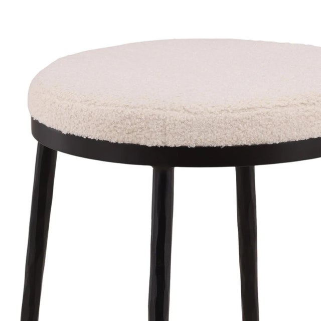 Contemporary Modern Ivory Boucle & Black Iron Bar Stool For Sale - Image 3 of 4