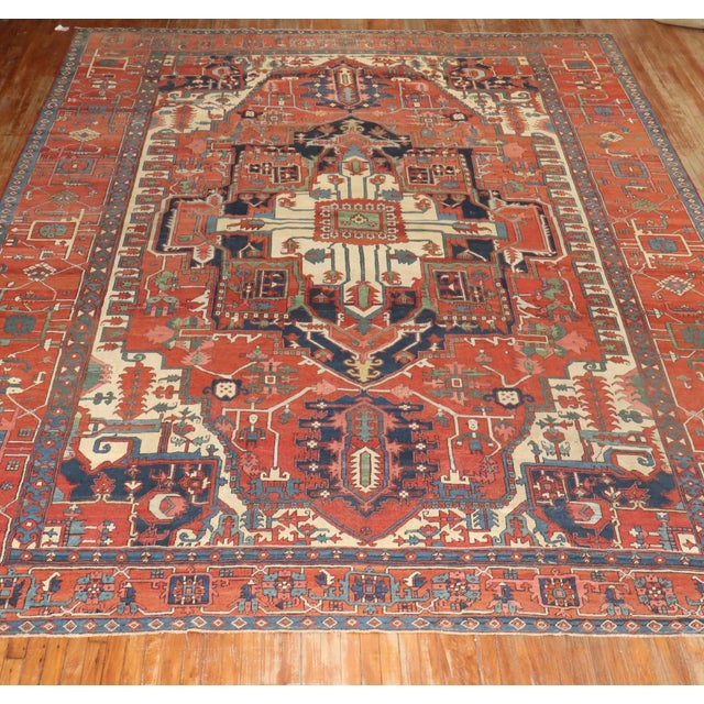 Zabihi Collection Pictorial Animal Figure Antique Persian Serapi Carpet - 11'1" x 15'1" For Sale - Image 14 of 18