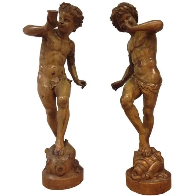Large 19th Century Fruit Wooden Statues of Young Bacchus, Set of 2 For Sale - Image 11 of 11