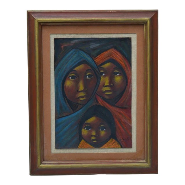 Arturo Nieto ( Ecuadorian 1933-1995) Mother and Children, 14"x11", Circa 1960 For Sale