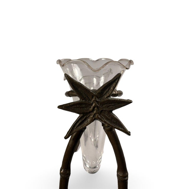 Brass Vintage Glass Bud Vase Trio With Brass Bamboo Stand, French Style Test Tube Vases, Sculptural Floral Holder, Petite Flower Arrangement For Sale - Image 8 of 10