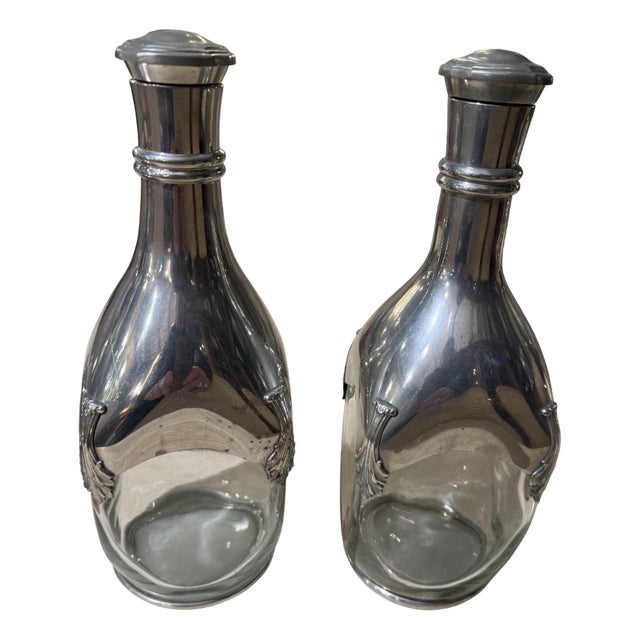 Crystal and Pewter Decanters, 1950s, Set of 2 For Sale