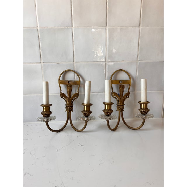 Brass Antique Louis XIV Style Brass Bronze Two-Arm Wall Sconces Pair of Two For Sale - Image 8 of 15