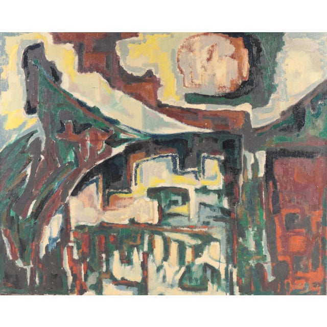 Jaap de Carpentier, Abstract Landscape in Green Tones, 1960s, Oil on Canvas For Sale - Image 7 of 11