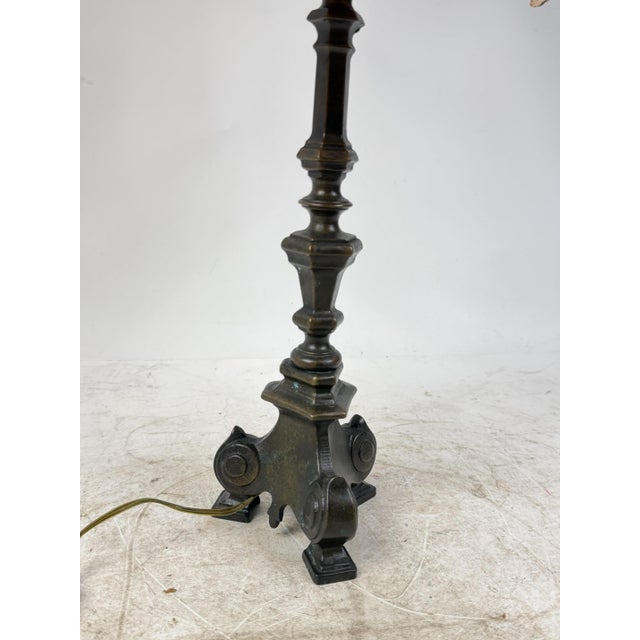 Antique Empire Style Bronze Table Lamp with Parchment Paper Shade, 1930s For Sale - Image 6 of 10