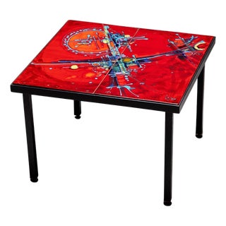 Coffee Table with red tiles, signed Elli Bianchetti, Italy Mid-20th century For Sale