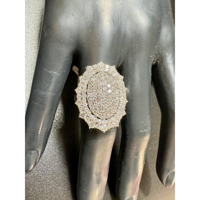 4.60 Ct Natural Pave Set Diamond Cocktail Ring , Large Oval Shape 18K White Gold For Sale - Image 12 of 18