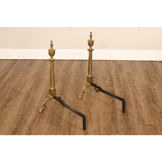 Federal Style Pair Of Brass Andirons For Sale - Image 9 of 18