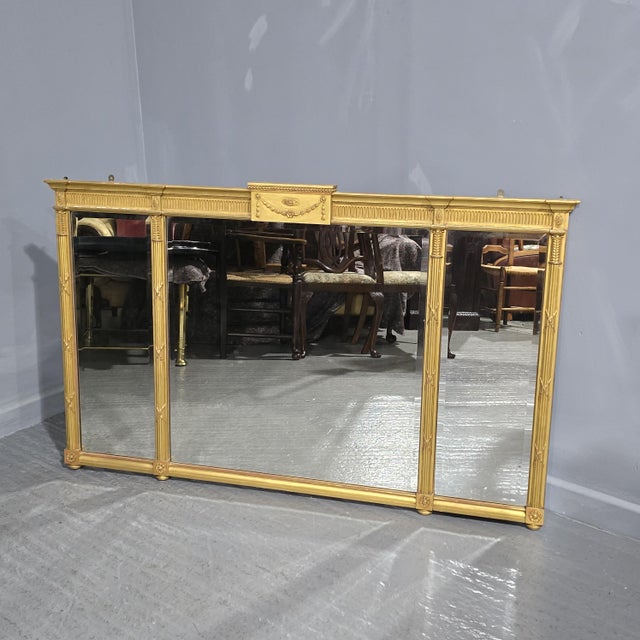 Gold Large Regency Tryptich Gilt Overmantle Mirror, 1900s For Sale - Image 8 of 8