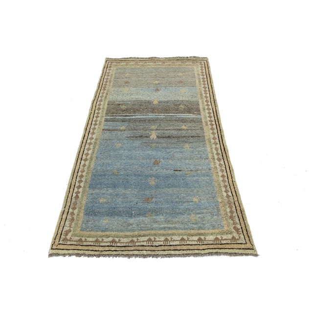 Blue 3x7 Modern Hand-Knotted Gabbeh Wool Rug - Blue & Slate Grey Minimalist Tribal For Sale - Image 8 of 8