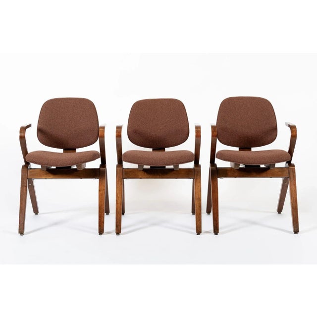 Thonet Brown Mid Century Plywood Arm Chairs by Joe Atkinson for Thonet, 3 Avail For Sale - Image 4 of 13