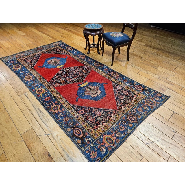 Late 20th Century Vintage Persian Bidjar Gallery Rug, Hand-Knotted Wool, Geometric Pattern, Carnelian Red & Blue, 5x9 For Sale - Image 5 of 12