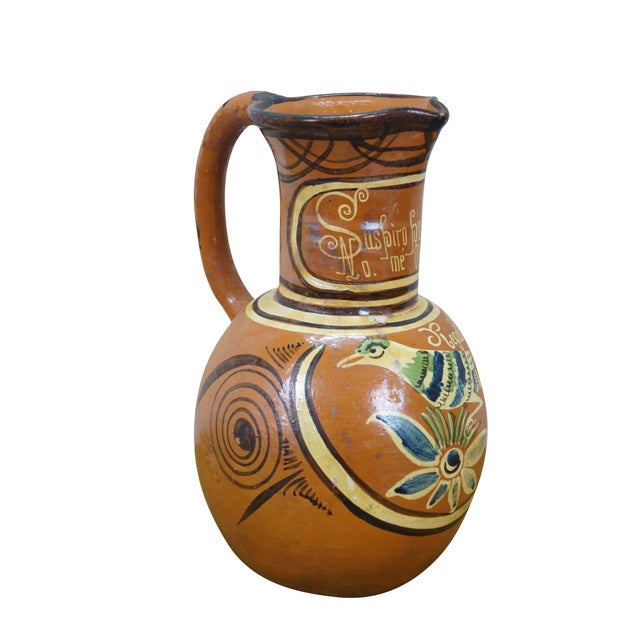 Folk Art 1976 Mexican Folk Art Terracotta Pulque Agave Bird Pitcher Water Jar 14" For Sale - Image 3 of 16