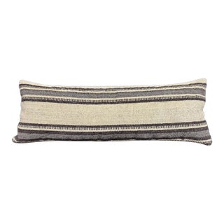 Turkish Hemp Pillow Cushion Natural Beige Black Cushion Cover 14"x40" For Sale