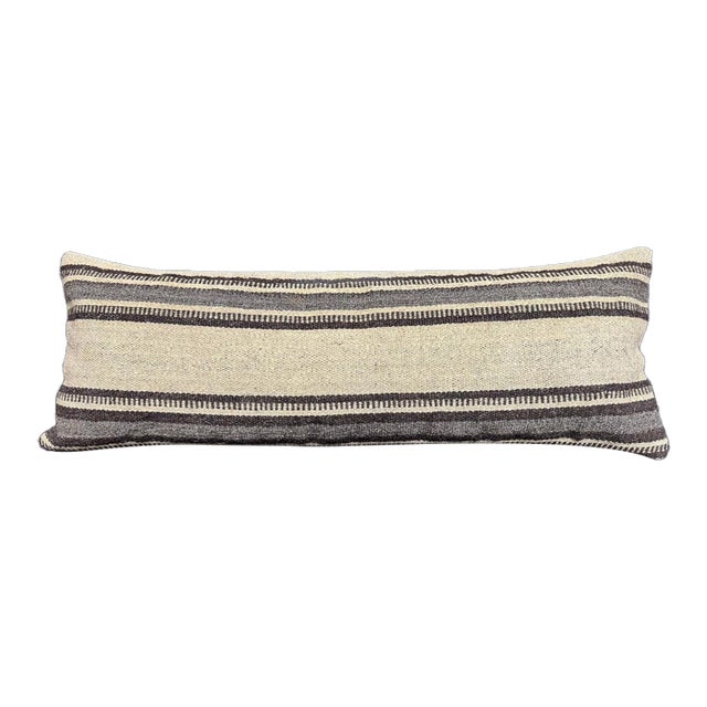 Turkish Hemp Pillow Cushion Natural Beige Black Cushion Cover 14"x40" For Sale