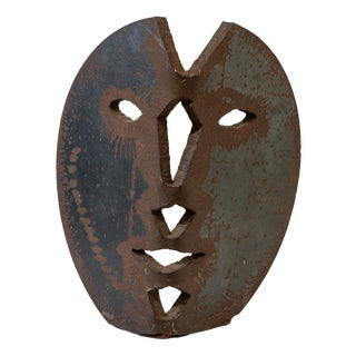 Brutalist Iron Mask Sculpture, 20th Century For Sale