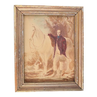 Antique Framed Small Scale Portrait of Gentleman With Horse and Dog For Sale
