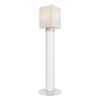 Handcrafted Ceramic Floor Lamp in White Glaze With Linen Lampshade For Sale