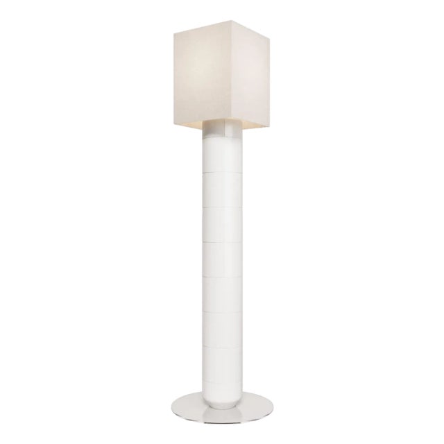 Handcrafted Ceramic Floor Lamp in White Glaze With Linen Lampshade For Sale