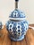 Small Blue and White Geometric Pattern Ceramic Ginger Jar Lamps - Set of Two For Sale In San Diego - Image 6 of 9