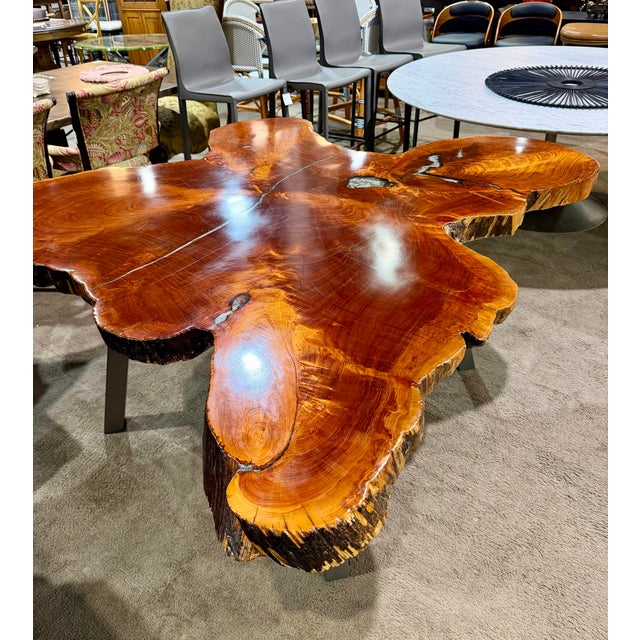 Wood Live Edge Wood Dining Table With Resin Top, Organic Free-Form Design For Sale - Image 7 of 8