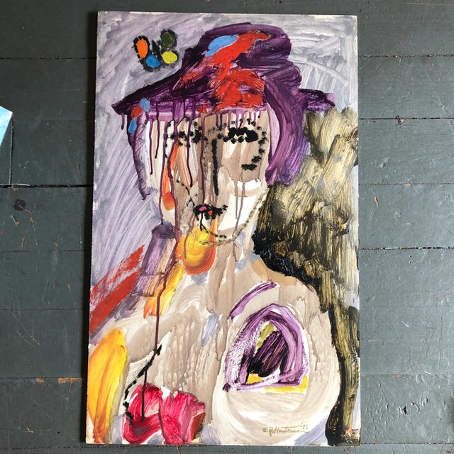 1970s Original Vintage E.J.Hartmann Abstract Modernist Portrait Painting 1970’s Signed For Sale - Image 5 of 5