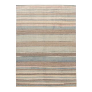Modern Striped Kilim Handmade Wool Rug With Subtle Tones For Sale