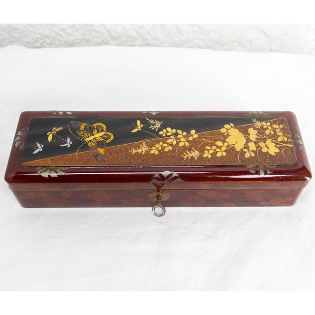 Chinese Style Lacquered Pencil Box with Painted Butterfly, 1940 For Sale - Image 3 of 11