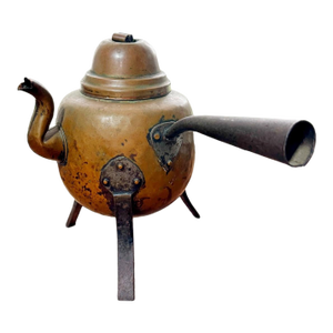 Antique Hand Hammered Dovetail Copper & Wrought Iron Swedish Tea Kettle Coffee Pot