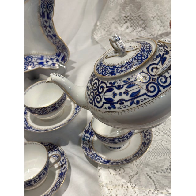 Antique Austrian Porcelain 10 Pc Tea Set Cobalt Blue and Gold, Fischer & Mieg Pirkenhammer For Sale - Image 11 of 12