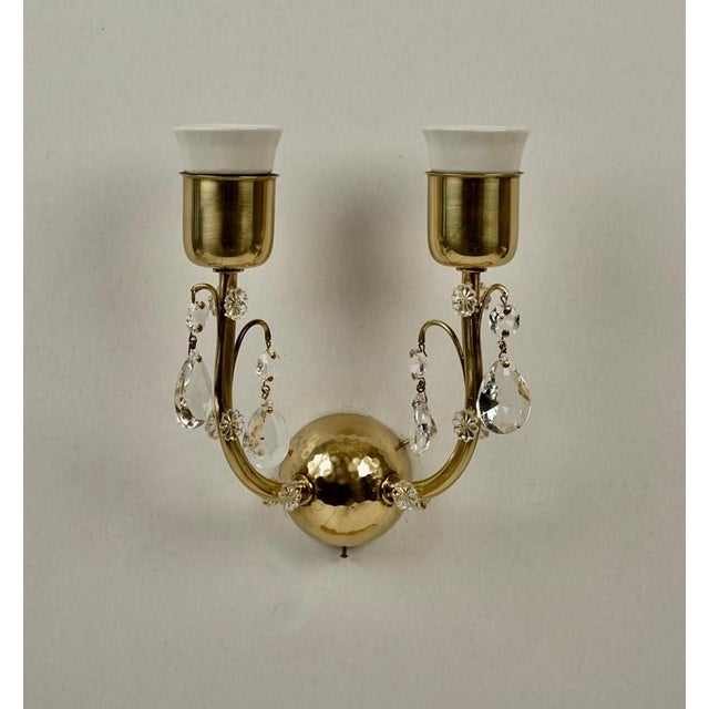 Brass Wall Lights with Glass Crystal Decorations, Austria, 1936, Set of 2 For Sale - Image 4 of 18