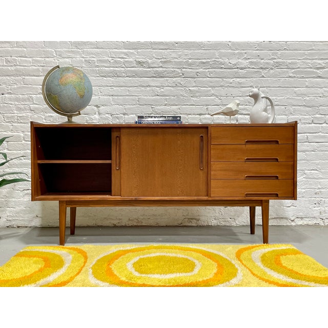 Brown Mid Century Modern Styled Handmade Teak Credenza | Danish Media Stand Sideboard For Sale - Image 8 of 12