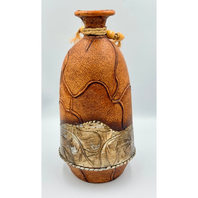 Animal Skin Folk-Art Mexican Hand-Tooled Leather and Tin Wrapped Bud Vase Southwestern Decor For Sale - Image 7 of 7