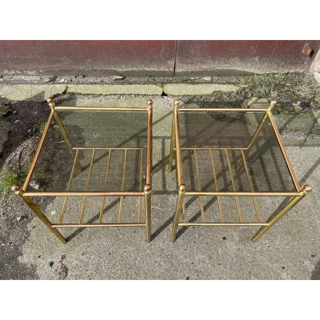 Mid-Century Modern Italian Nightstands in Brass and Glass, 1980s, Set of 2 For Sale - Image 6 of 9