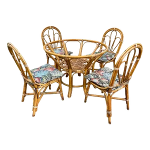 Late 20th Century Vintage Bamboo Florida Sunroom Patio Table With Chairs - Set of 5