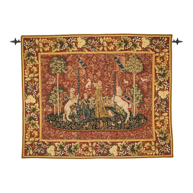 Lady With the Unicorn - Taste Loom Woven Tapestry - 132 X 160 Cm (4'4" X 5'3") - Requires Rod Size 4 For Sale